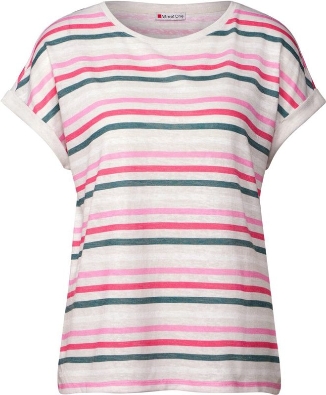 Street One - T-shirt - Streep - Ronde Hals - Casual Look - Comfortabele Mix van Materialen