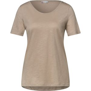 Street One T-shirt Dames - Effen Beige Safari - Korte Mouwen V-hals