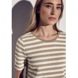 Street One Dames Gestreept shirt met gebreide look in Beige, in size: 36