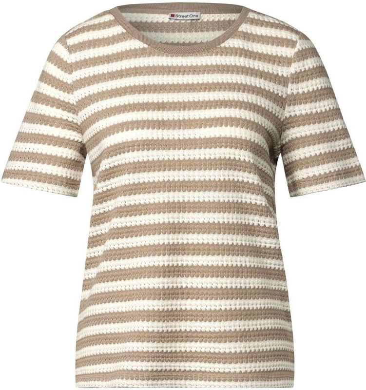 Street One Dames Gestreept shirt met gebreide look in Beige, in size: 36