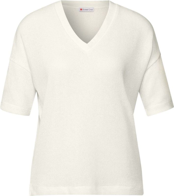 STREET ONE T-Shirt, im Strick-Look mit V-Ausschnitt