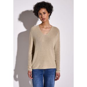 Street One - Gouden Lurex V-Hals Trui - Beige - Dames - Katoen