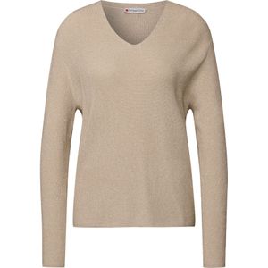 Street One - Gouden Lurex V-Hals Trui - Beige - Dames - Katoen