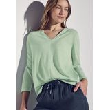 T-shirt - V-hals - 3/4 Mouwen - Linnen Look - Aangename Materiaalmix