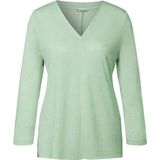 T-shirt - V-hals - 3/4 Mouwen - Linnen Look - Aangename Materiaalmix