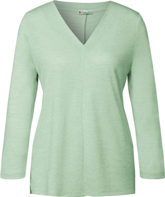 T-shirt - V-hals - 3/4 Mouwen - Linnen Look - Aangename Materiaalmix