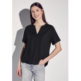 STREET ONE - Blouse - Zwart - Korte Mouwen - Ingesneden Ronde Hals