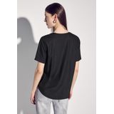 STREET ONE - Blouse - Zwart - Korte Mouwen - Ingesneden Ronde Hals