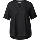 STREET ONE - Blouse - Zwart - Korte Mouwen - Ingesneden Ronde Hals