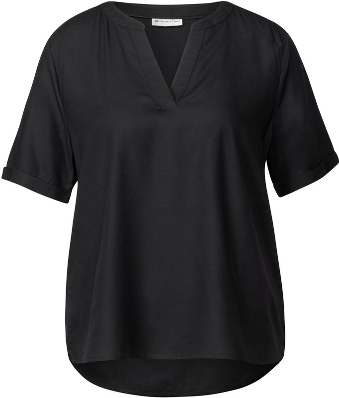 STREET ONE - Blouse - Zwart - Korte Mouwen - Ingesneden Ronde Hals
