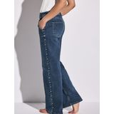 Street One - Jeans - Dames - Blauw - Katoen - Wide Leg met Studs