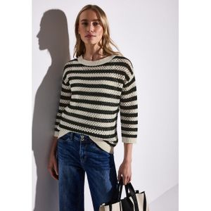 Street One - Gestreepte Netwerktrui - Zwart - Katoenmix