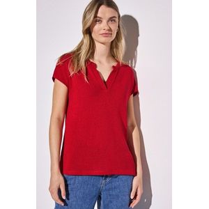 Street One - A323142 - Dames T-shirt - Glory Red - Gebreide Look