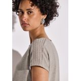 Street One - Short Sleeve Knit Top - Beige - T-shirt