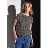 Street One - Dames Shirt - Zwart - Korte Mouwen - Grafisch Patroon