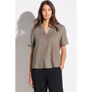 STREET ONE - Blouse - Vintage Stone - Korte Mouwen - Met Ingesneden Ronde Hals