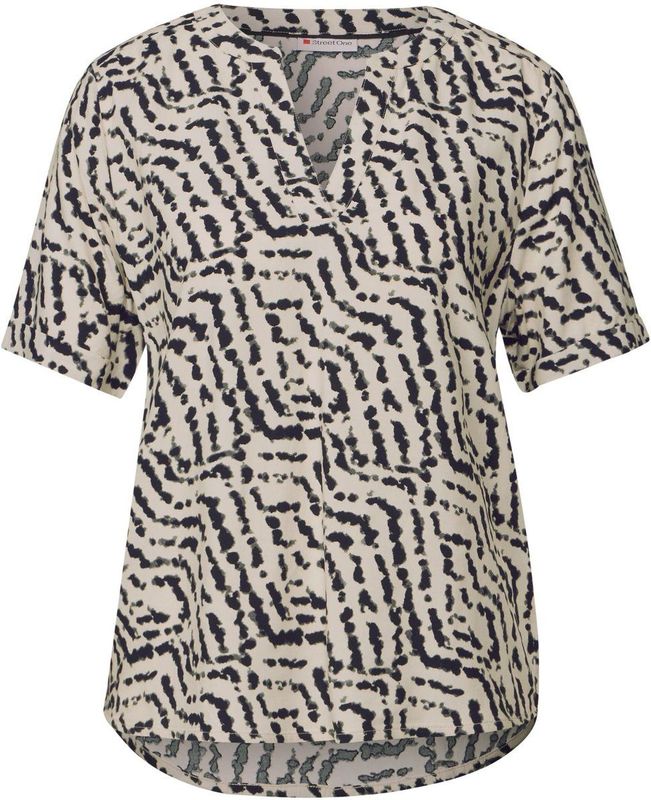 Blouse - Moonstone Sand - Korte Mouwen - Ronde Hals - Grafisch Patroon