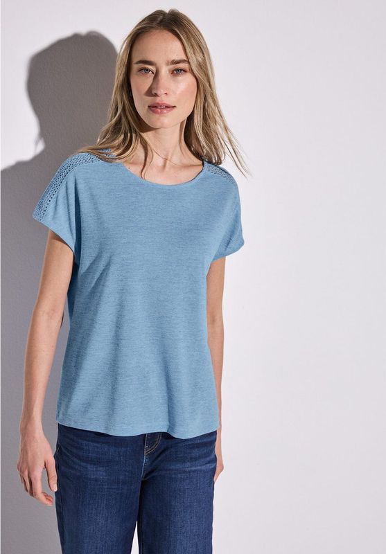 Street One - A323146 - T-shirt - Serenity Blauw - Kanten Details