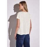 Street One - Damesshirt - Off-white - Linnen Look - Kanten Detail