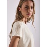 Street One - Damesshirt - Off-white - Linnen Look - Kanten Detail