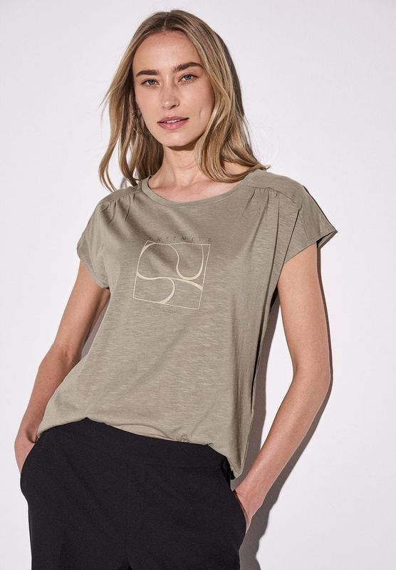 Street One - Dames Shirt - Beige - Met Print