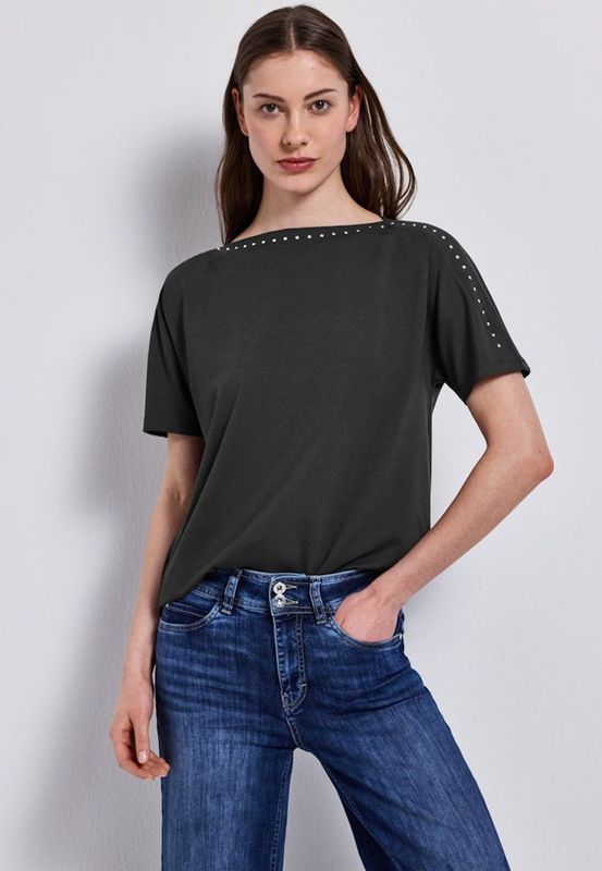Street One - T-shirt - Zwart - Viscosemix met Stretch