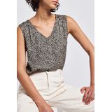 Street One - Leeuw - Blousetop - Beige - Mouwloos, Dierenprint, V-hals, Gesmokte Details