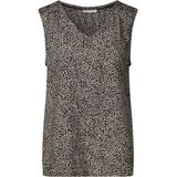 Street One - Leeuw - Blousetop - Beige - Mouwloos, Dierenprint, V-hals, Gesmokte Details