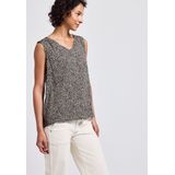 Street One - Leeuw - Blousetop - Beige - Mouwloos, Dierenprint, V-hals, Gesmokte Details