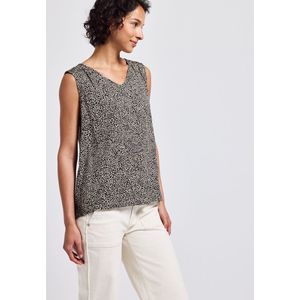 Street One - Leeuw - Blousetop - Beige - Mouwloos, Dierenprint, V-hals, Gesmokte Details