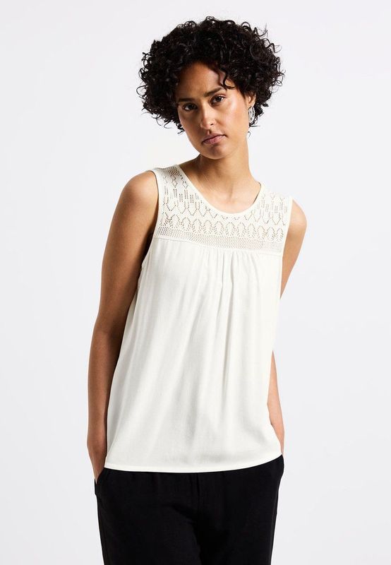 Street One Dames Top met ajour details in Wit, in size: 34
