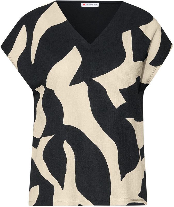 Street One - Dames Shirt - Grijs - Korte Mouwen - V-halslijn