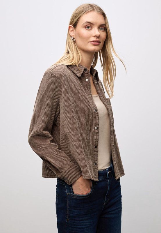 Street One Dames Corduroy overhemd blouse in Bruin, in size: 36