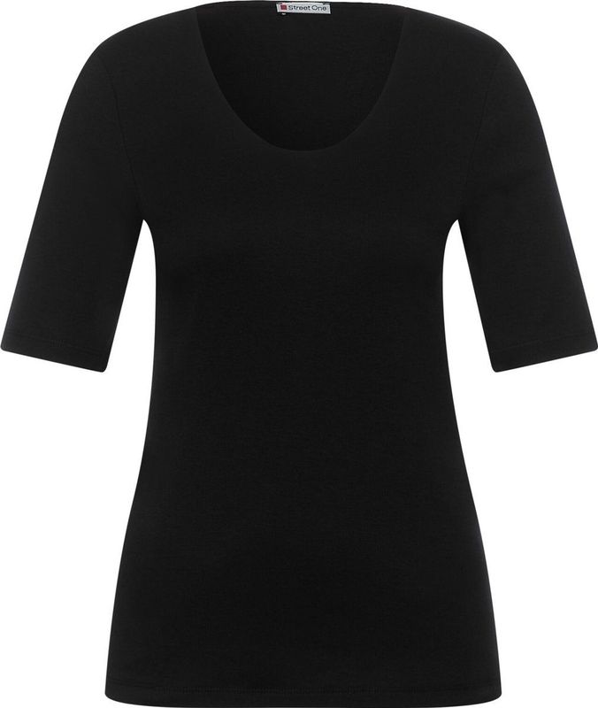 Street One - Basic Shirt - Zwart - Katoen - Verlengde Mouwen