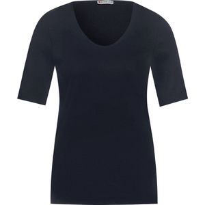 Street One - Basic Shirt - Zwart - Katoen - V-hals met Verlengde Mouwen