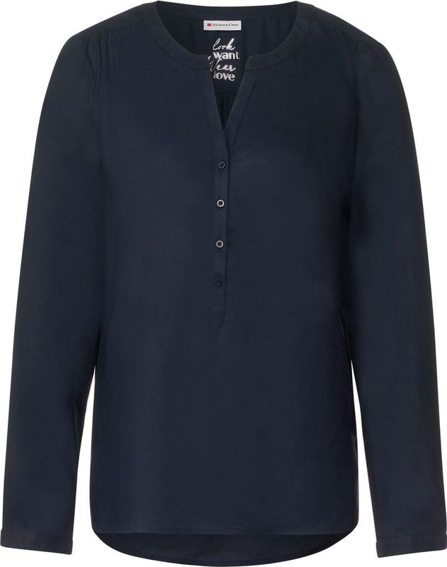 Street One - Dames Blouse - Blauw - Lange Mouwen - Ronde Hals met Split