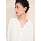 Street One - Bamika - Blouse - Off-White - Split Ronde Hals, Halve Knoopsluiting