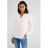 Street One - Bamika - Blouse - Off-White - Split Ronde Hals, Halve Knoopsluiting