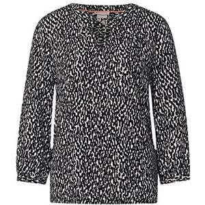 Street One Dames Blouse met print en gesmokte details in Zwart, in size: 38