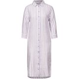 Street One - Gestreepte Jurk - Paars - Linnen - Lange Mouwen, Kraag, Steekzakken
