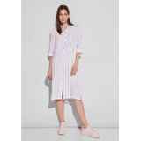 Street One - Gestreepte Jurk - Paars - Linnen - Lange Mouwen, Kraag, Steekzakken