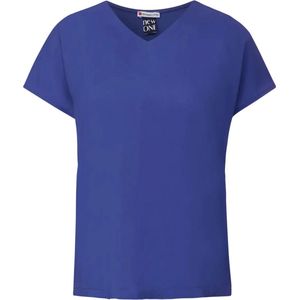 Street One T-shirt in materiaalmix, Intense Royal Blue, 36