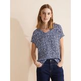 Street One printed v-neck mat-mix shirt Dames T-shirt - intense royal blue
