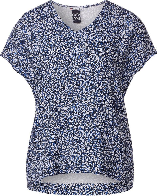 Street One printed v-neck mat-mix shirt Dames T-shirt - intense royal blue