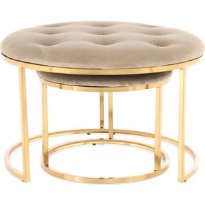 Kruk Becky 825 Set van 2 Taupe / Goud | Poef rond | Krukje | Voetensteun