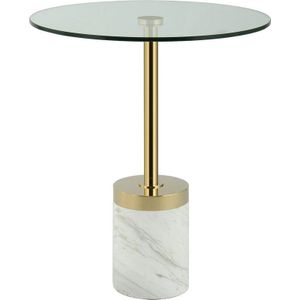 Alygn - Bijzettafel - Goudkleurig - Marmer en Glas - Rond