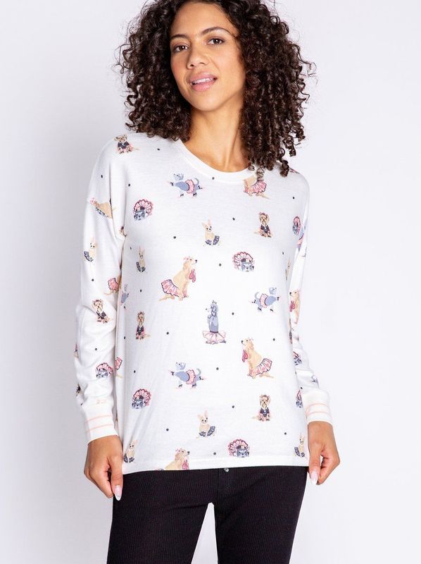 P.J. Salvage - Pyjamaoberteil - Let's Dance - Met Hondenprint - Peachy-Jersey