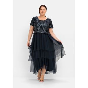 Abendkleid mit lose fallendem Paillettenoberteil, nachtblau, Gr.44