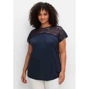 Shirt mit Spitzenpasse an der Schulterpartie, tiefblau, Gr.44/46