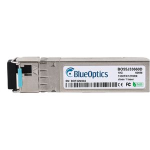 BlueOptics BO55J33660D Bidi SFP+ Transceiver 10GBASE-BX-D 60KM, Zendontvangers, Zilver